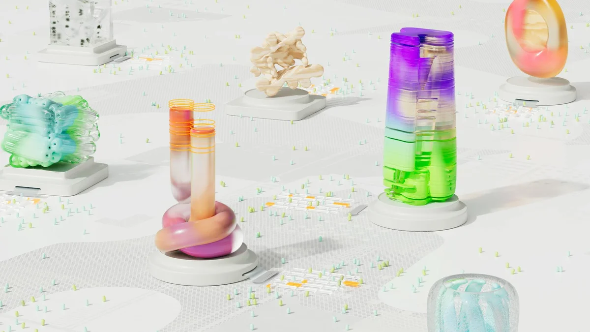 Pensamiento extendido Claude Opus: cuándo pagar por pensar m... — A colorful and vibrant abstract 3D render featuring intricate geometric shapes a
